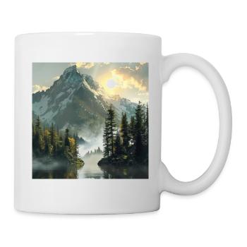 Berge, Landschaft, Natur, Bäume, Sonne - Tasse - Weiß - Rechts