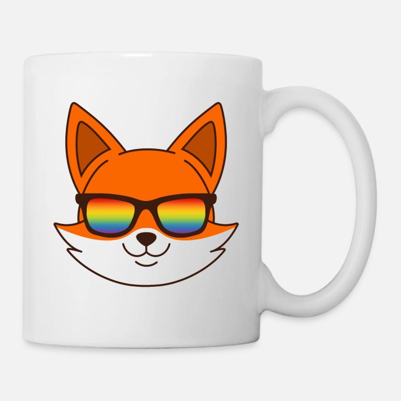 Fuchs mit Regenbogen Sonnenbrille - Tasse - Weiß