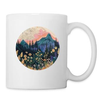 Boho, Flowers, Mountains, Landscape, Nature, Trees - Mug - white - Right