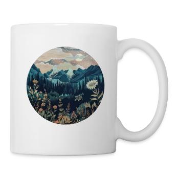 Boho, Blumen, Berge, Landschaft, Natur, Bäume - Tasse - Weiß - Rechts