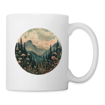 Boho, Blumen, Berge, Landschaft, Natur, Bäume - Tasse - Weiß - Rechts