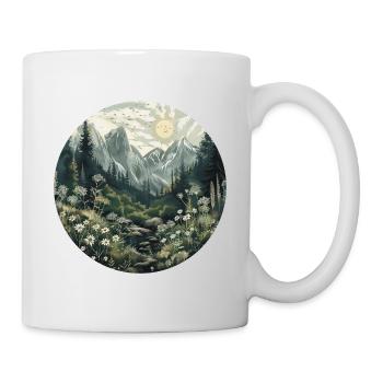 Boho, Blumen, Berge, Landschaft, Natur, Bäume - Tasse - Weiß - Rechts