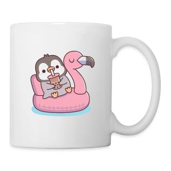 Cute Penguin Chilling On Flamingo Pool Float - Mug - white - Right