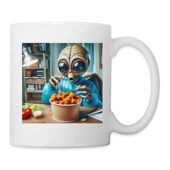 Alien découvre de délicieuses ailes de poulet - Mug blanc - blanc - Droite