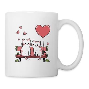 Katzenpaar auf einer Parkbank mit Herzen - Tasse - Weiß - Rechts