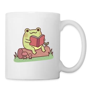 Cute Frog Reading A Book Outdoors - Mug - white - Right