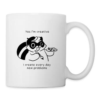 "I create every day new problems" - Raccoon - Tasse - Weiß - Rechts