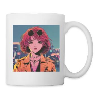 80er Jahre Anime Mädchen beruhigender hochwertiger Modedruck - Tasse - Weiß - Rechts