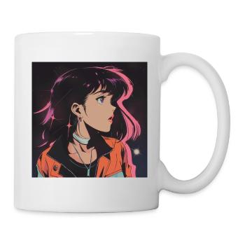 80er Jahre Anime Mädchen beruhigender hochwertiger Modedruck - Tasse - Weiß - Rechts