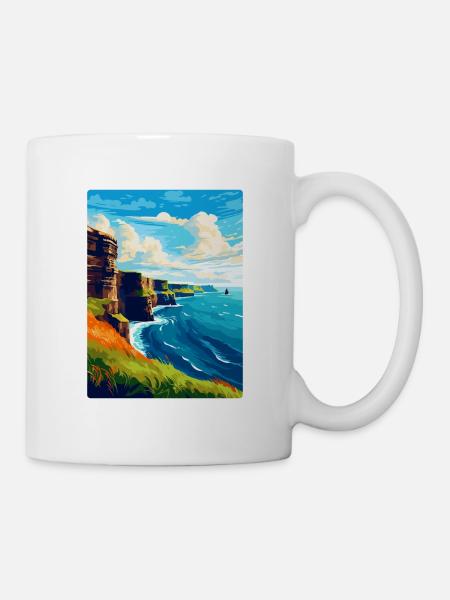 Falaises de Moher Irlande Royaume-Uni Affiche de voyage vintage - Mug blanc - blanc