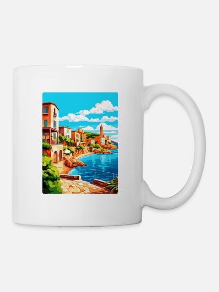 Costa Brava Espagne Affiche de voyage vintage souvenir - Mug blanc - blanc