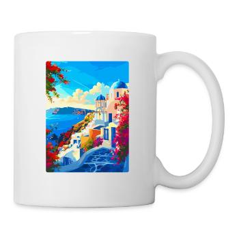 Santorini Griechenland Vintage Reiseplakat Souvenir - Tasse - Weiß - Rechts