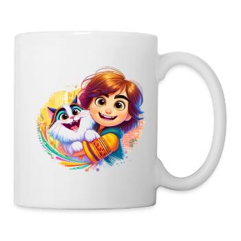 Fille avec chat mignon coloré - Mug blanc - blanc - Droite