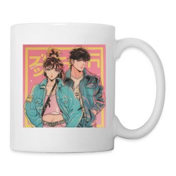 80er Jahre Anime Mädchen beruhigender hochwertiger Modedruck - Tasse - Weiß - Rechts
