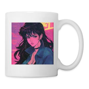 80er Jahre Anime Mädchen beruhigender hochwertiger Modedruck - Tasse - Weiß - Rechts
