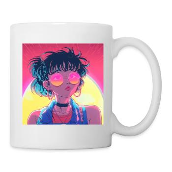 80er Jahre Anime Mädchen beruhigender hochwertiger Modedruck - Tasse - Weiß - Rechts
