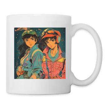 80er Jahre Anime Freunde hochwertiger Modedruck - Tasse - Weiß - Rechts