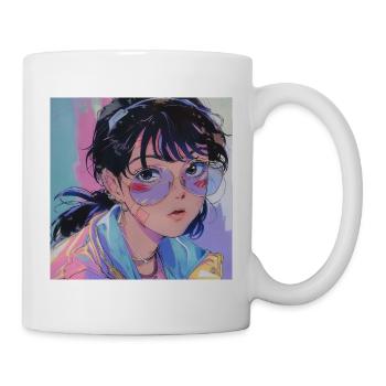 80er Jahre Anime Mädchen beruhigender hochwertiger Modedruck - Tasse - Weiß - Rechts