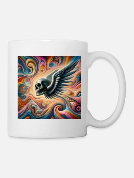 Crâne avec des ailes (coloré) - Mug blanc - blanc