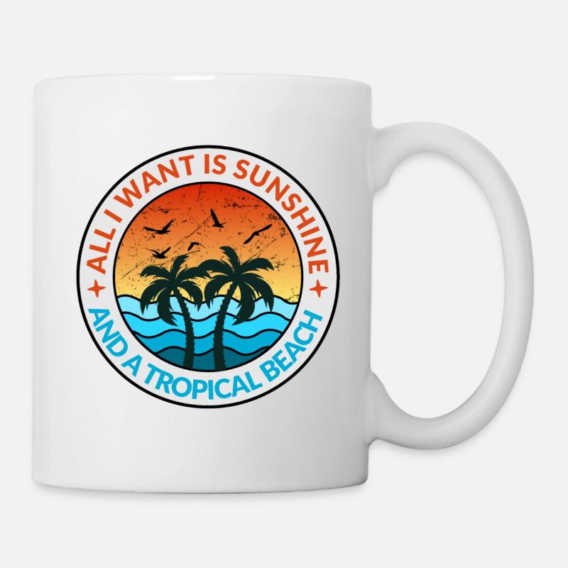 Vacances tropicales Soleil Mer Plage Palmier Parasol - Mug blanc - blanc