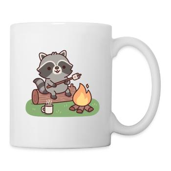 Süßer Waschbär Toastet Marshmallow Am Lagerfeuer - Tasse - Weiß - Rechts