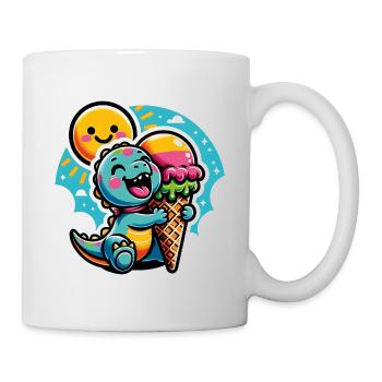 Kleiner süßer Dino mit großer bunter Eistüte - Tasse - Weiß - Rechts