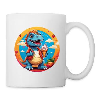 Kleiner süßer Dino mit großer bunter Eistüte - Tasse - Weiß - Rechts