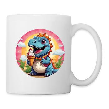Kleiner süßer Dino mit großer bunter Eistüte - Tasse - Weiß - Rechts