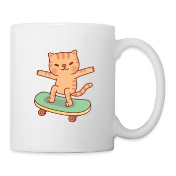Süße Orange Tabby Katze skatet auf Skateboard - Tasse - Weiß - Rechts