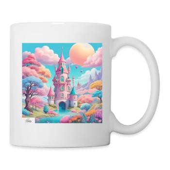 Pastellfarbene Schloss-Traumlandschaft - Tasse - Weiß - Rechts