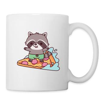 Raton laveur mignon surfant sur une pizza géante drôle - Mug blanc - blanc - Droite