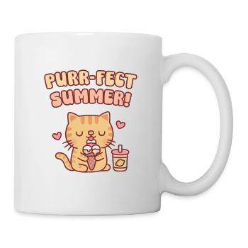 Niedliche getigerte Katze, die Eis isst Purrfect Sommer - Tasse - Weiß - Rechts