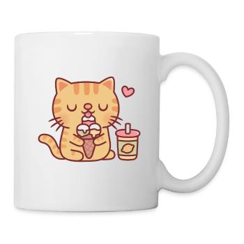Süße getigerte Katze liebt es, Eis zu essen - Tasse - Weiß - Rechts