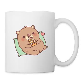 Süße Braunbär isst Pilzpizza - Tasse - Weiß - Rechts