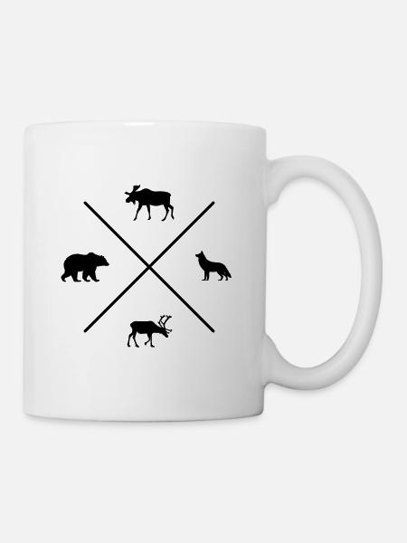 Suède Silhouette Ours Loup Orignal Renne Noir - Mug blanc - blanc