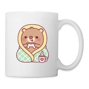 Cute Bear Wrapped In Cozy Blanket While Gaming - Mug - white - Right