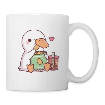 Süße Ente liebt Kartoffelchips und Boba-Tee - Tasse - Weiß - Rechts