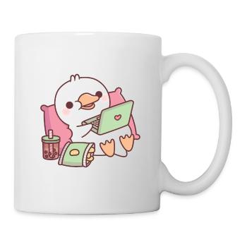 Cute Duck Chilling With Laptop And Snacks - Mug - white - Right