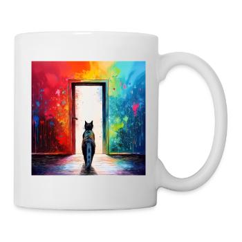 Eine Katze vor einer Tür aus Glas - Tasse - Weiß - Rechts