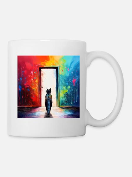 Un chat devant une porte vitrée - Mug blanc - blanc