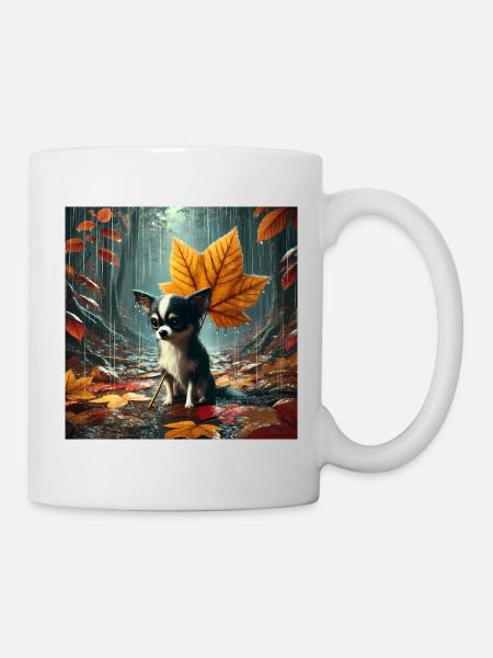 Trauriger Chihuahua im Regen im Herbst - Tasse - Weiß