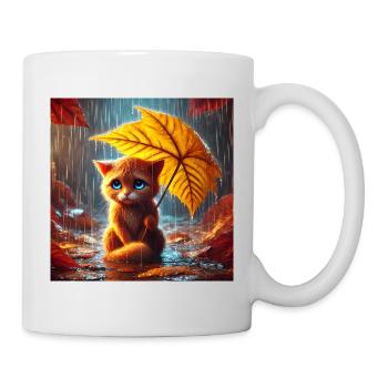 Traurige Katze im Regen im Herbst - Tasse - Weiß - Rechts