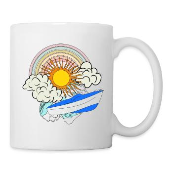 Motorboot Sonne Retro Regenbogen Wolken Meer Boot - Tasse - Weiß - Rechts