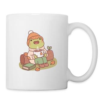 Cute Frog With Beanie And Hot Tea Autumn Season - Mug - white - Right