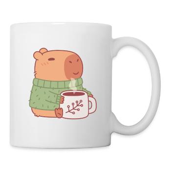 Süßes Capybara im Pullover mit heißem Kaffee - Tasse - Weiß - Rechts