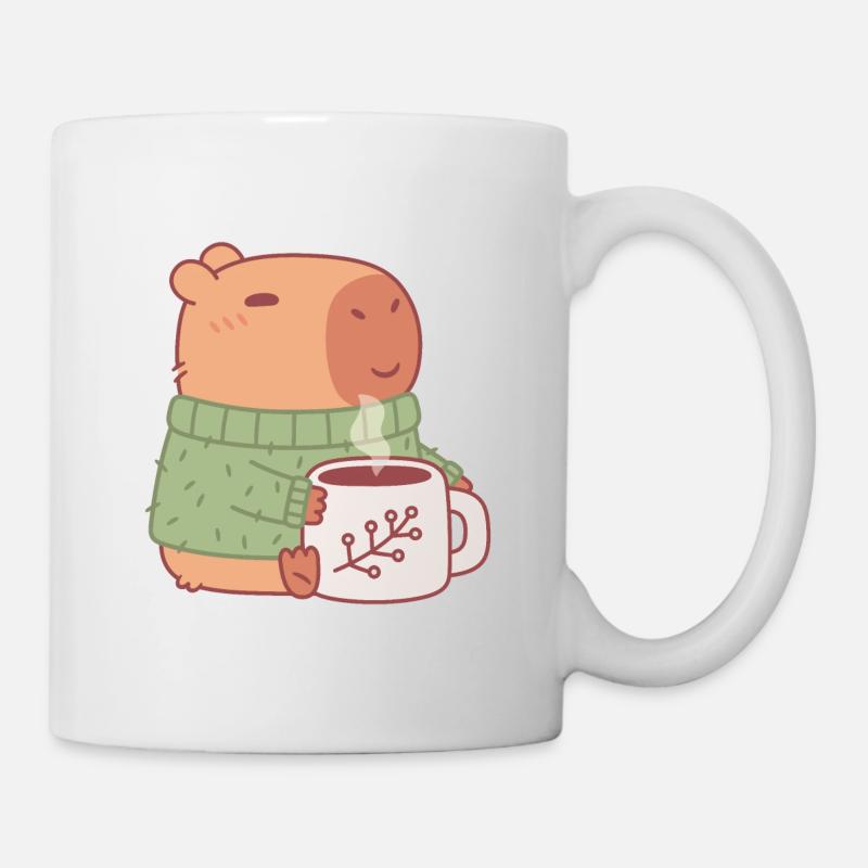Capybara mignon en pull avec du café chaud - Mug blanc - blanc