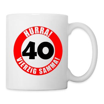 40. Geburtstag Hurra lustiger Spruch - Tasse - Weiß - Rechts