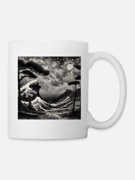 Hokusai-van Gogh Mix Welle und Sternennacht - Tasse - Weiß