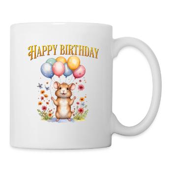 Joyeux anniversaire avec une souris mignonne et des ballons - Mug blanc - blanc - Droite