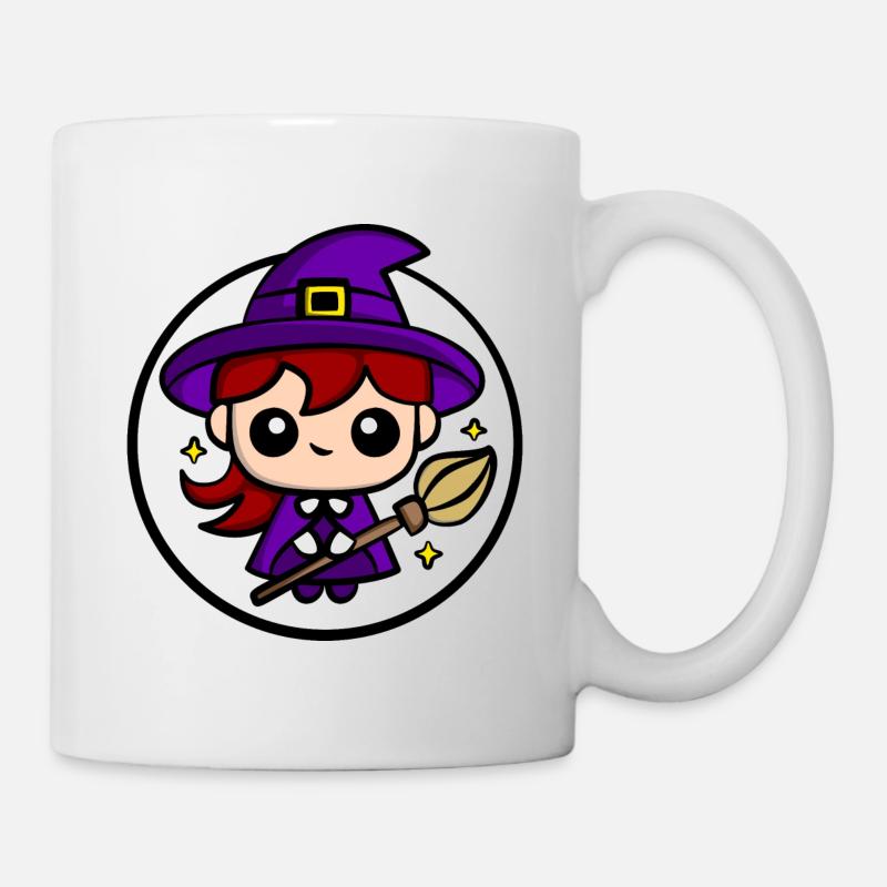 Süße Chibi-Hexe | Niedliches Halloween-Hexen-Desig - Tasse - Weiß